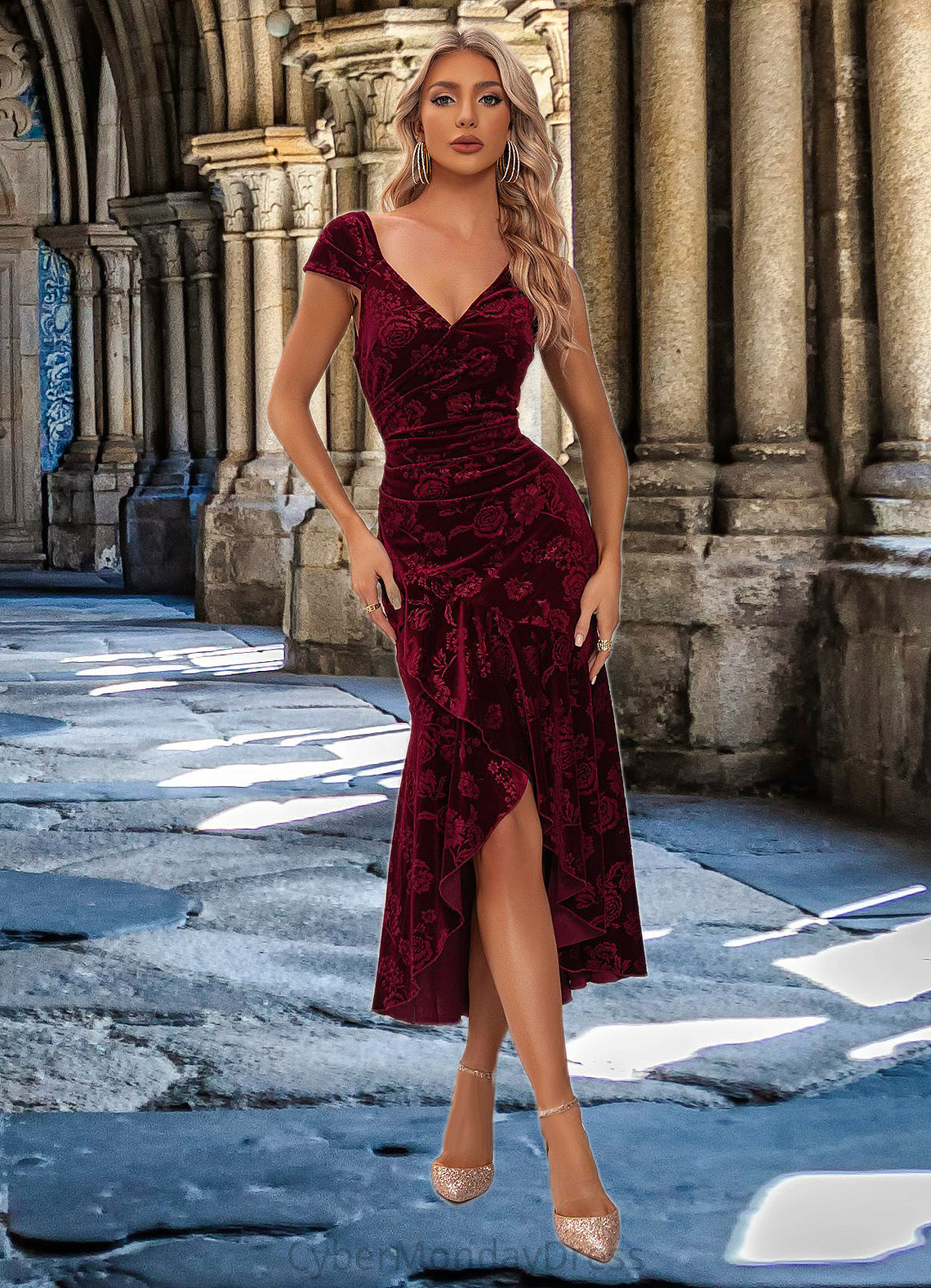 Guadalupe Flower Sweetheart Elegant Trumpet/Mermaid Velvet Asymmetrical Dresses DTP0022284