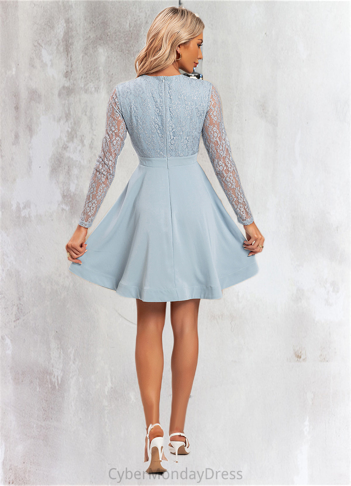 Addyson Embroidered Scoop Elegant A-line Lace Mini Dresses DTP0022306