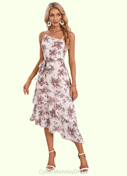 Sienna Floral Print Asymmetrical Elegant A-line Chiffon Asymmetrical Dresses DTP0022338