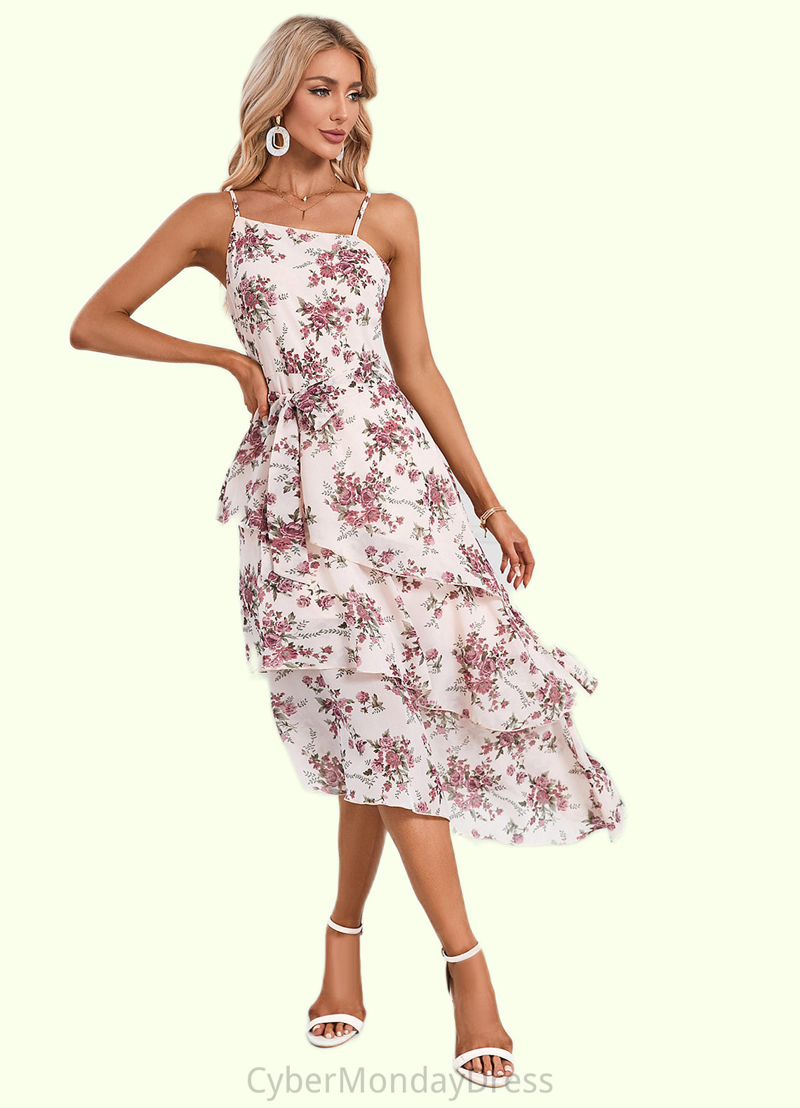 Sienna Floral Print Asymmetrical Elegant A-line Chiffon Asymmetrical Dresses DTP0022338