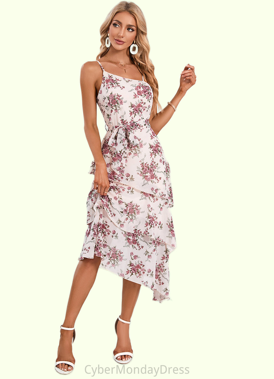 Sienna Floral Print Asymmetrical Elegant A-line Chiffon Asymmetrical Dresses DTP0022338