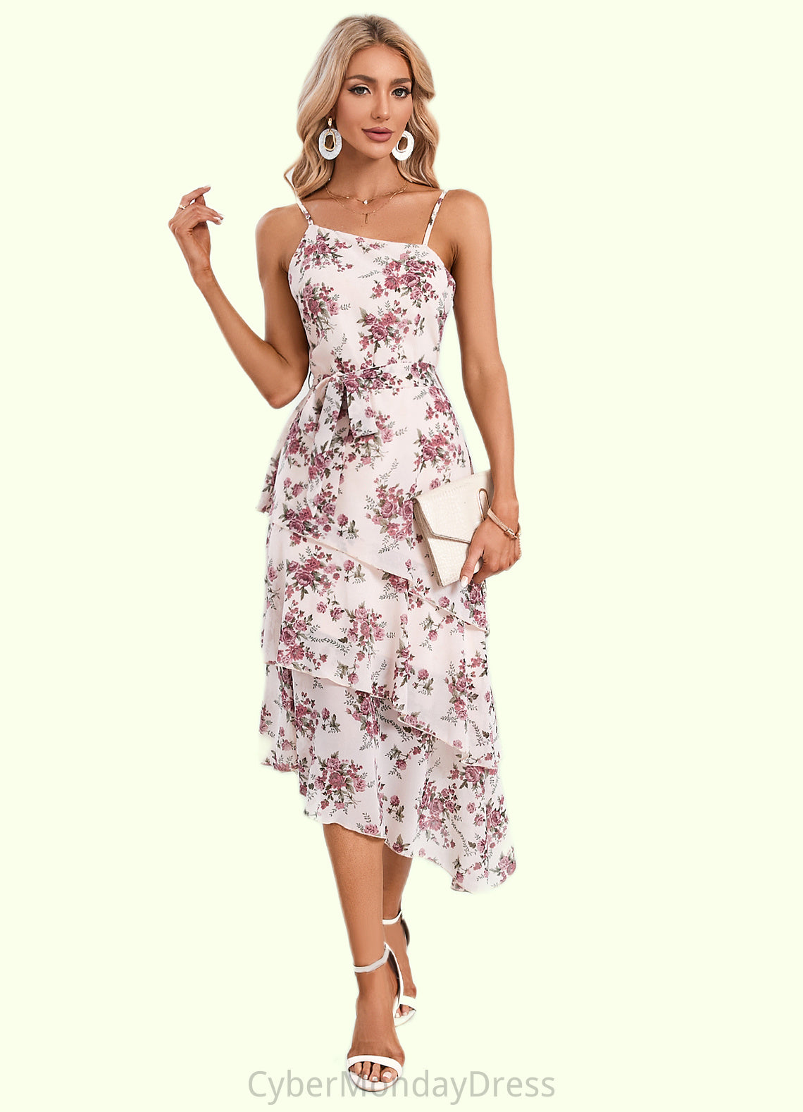 Sienna Floral Print Asymmetrical Elegant A-line Chiffon Asymmetrical Dresses DTP0022338