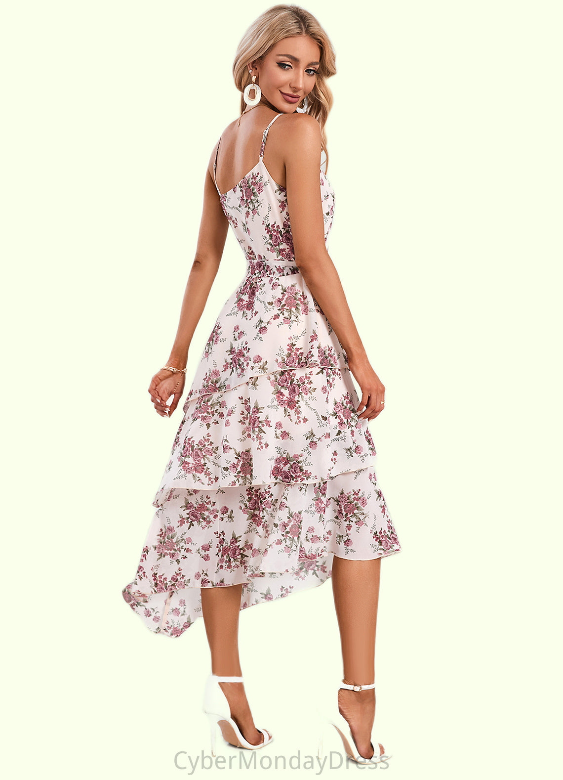 Sienna Floral Print Asymmetrical Elegant A-line Chiffon Asymmetrical Dresses DTP0022338