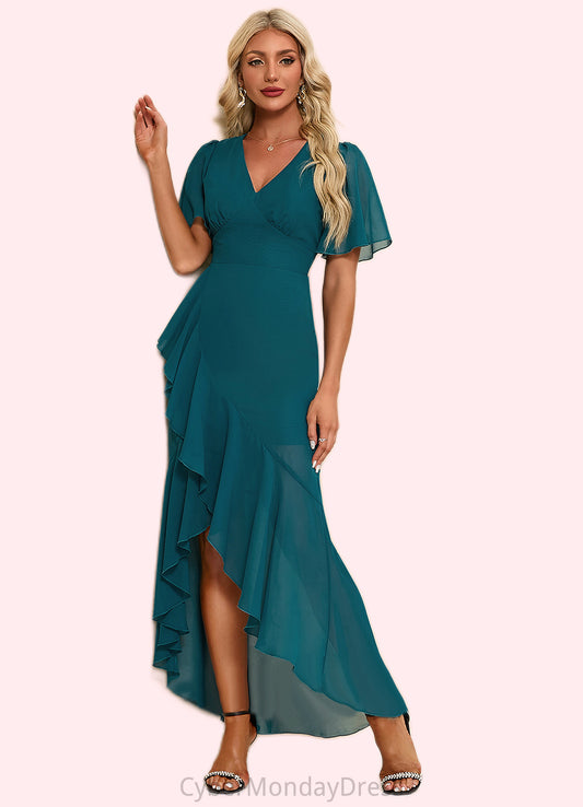 Margery Ruffle V-Neck Elegant Trumpet/Mermaid Chiffon Asymmetrical Dresses DTP0022358