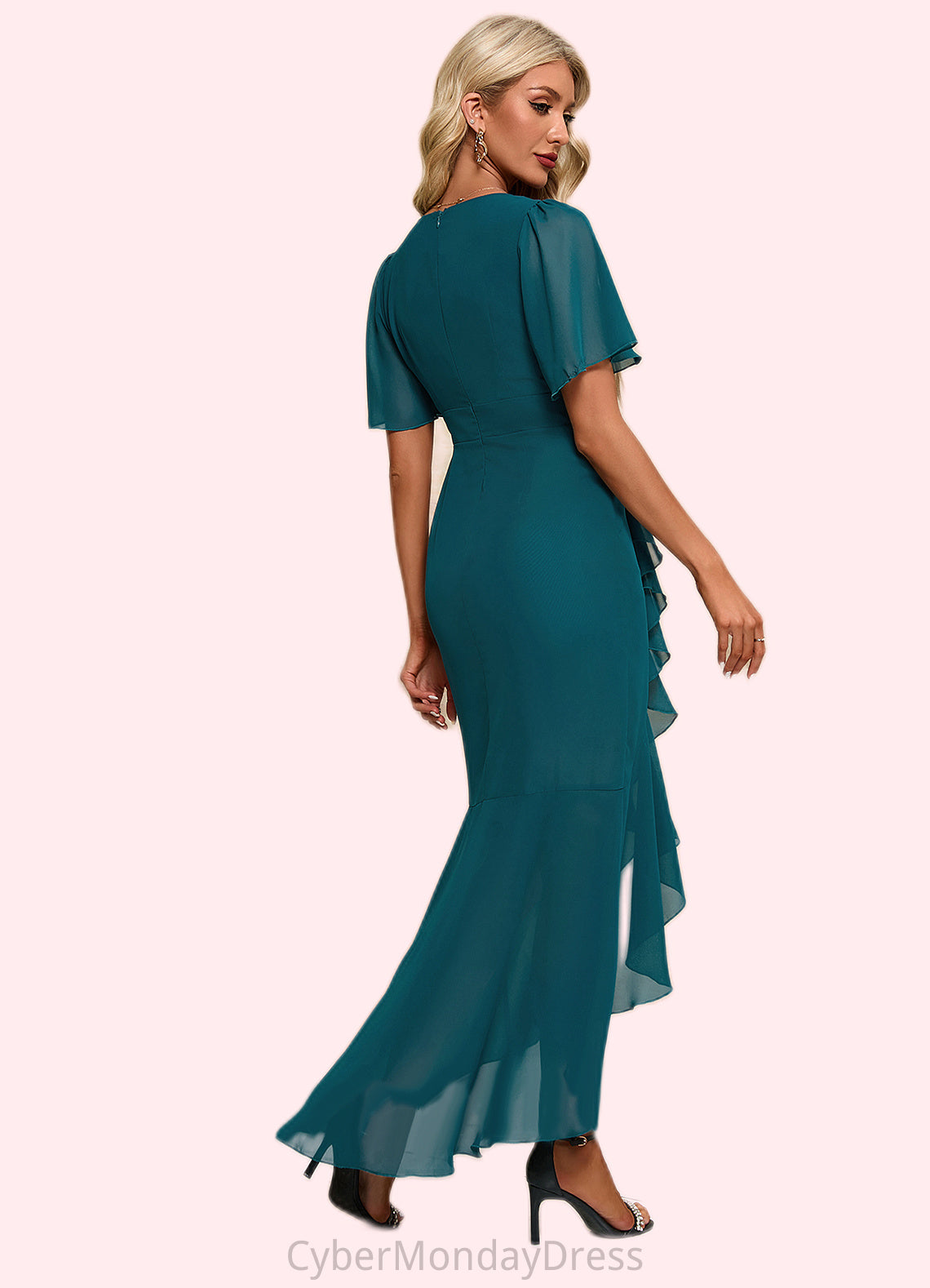 Margery Ruffle V-Neck Elegant Trumpet/Mermaid Chiffon Asymmetrical Dresses DTP0022358