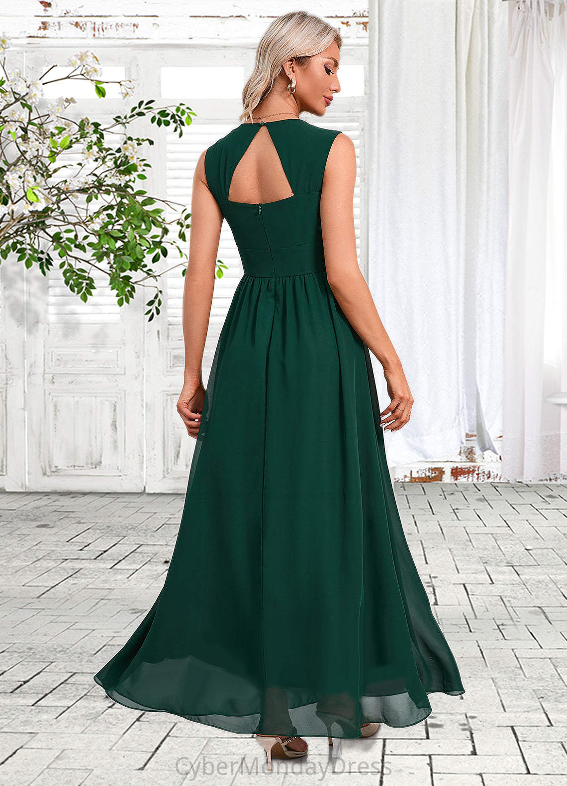 Lea Beading Ruffle V-Neck Elegant A-line Chiffon Maxi Dresses DTP0022431