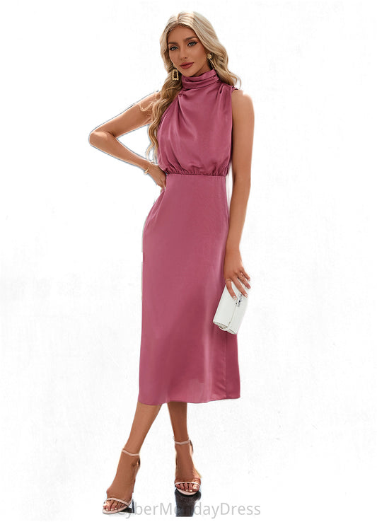 Jordan High Neck Elegant A-line Satin Midi Dresses DTP0022442