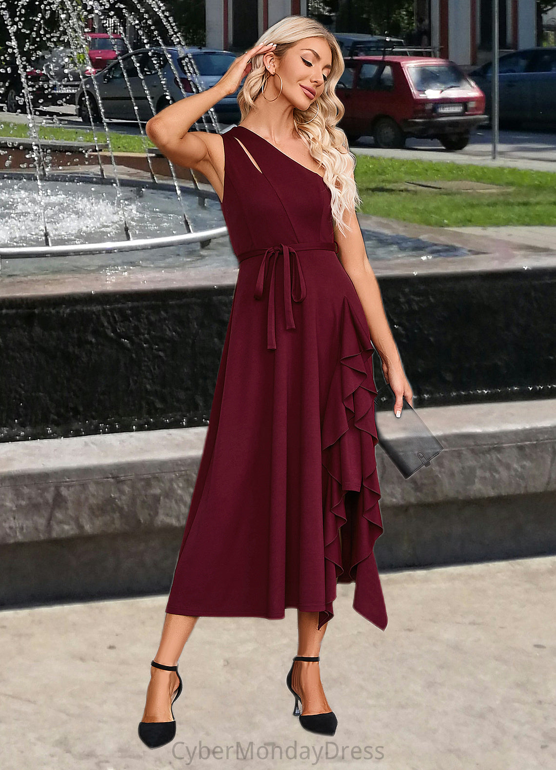 Dania Cascading Ruffles One Shoulder Elegant A-line Cotton Blends Maxi Dresses DTP0022445