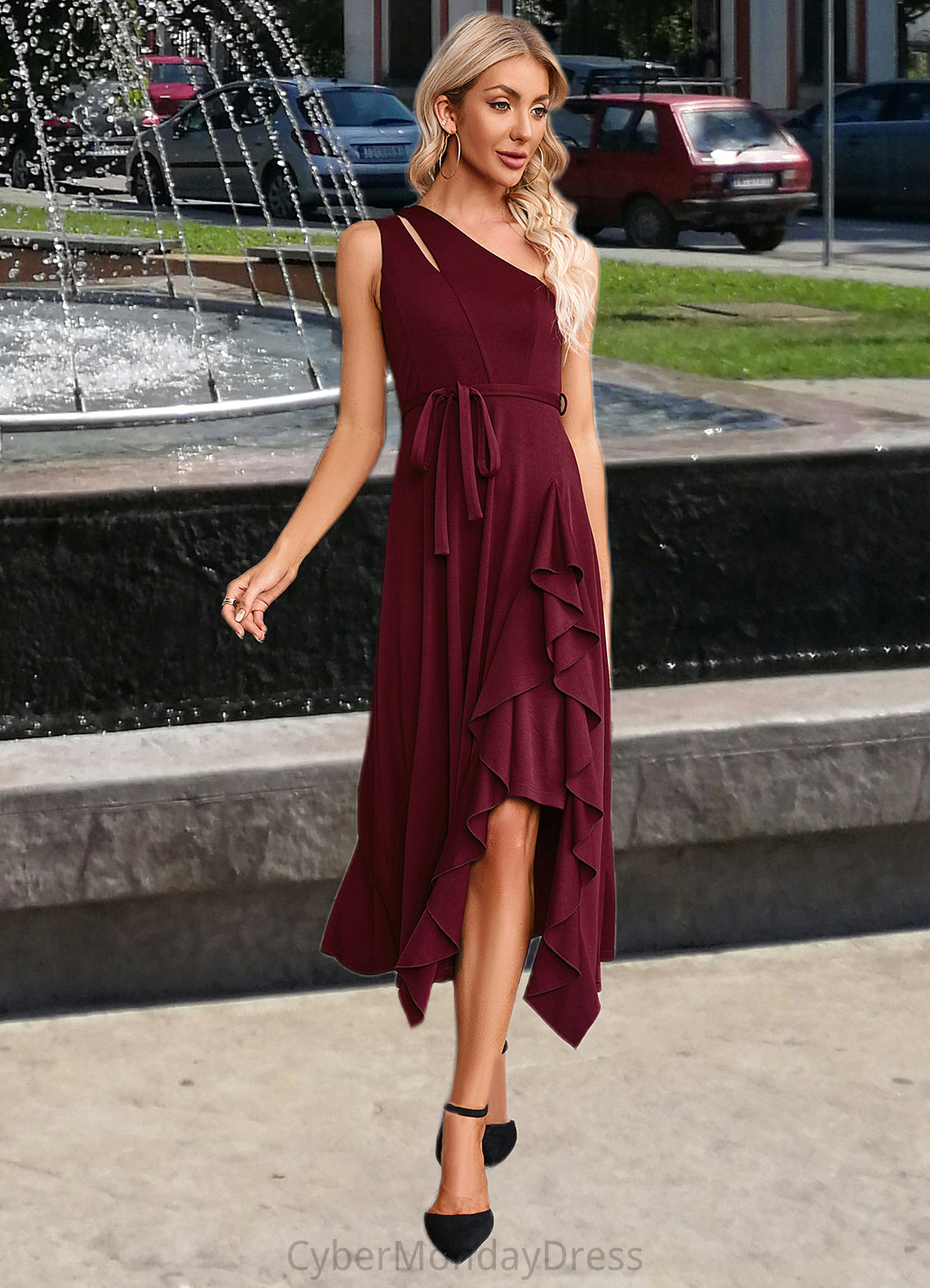 Dania Cascading Ruffles One Shoulder Elegant A-line Cotton Blends Maxi Dresses DTP0022445