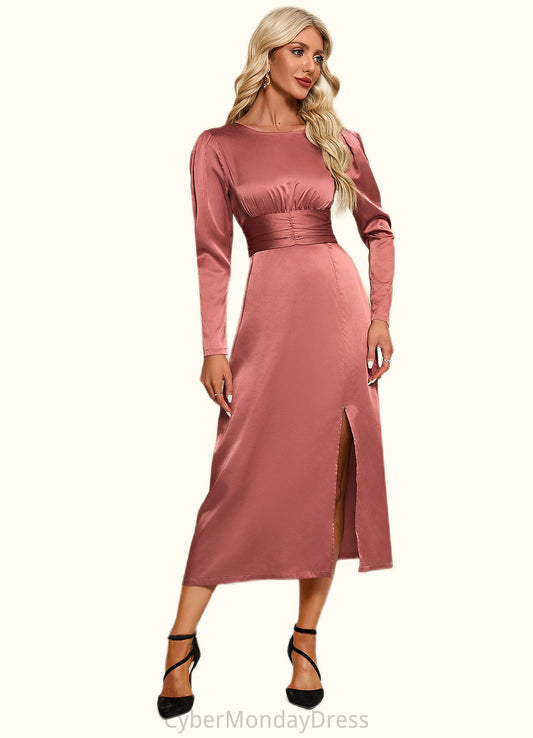 Anabelle Scoop Elegant A-line Satin Midi Dresses DTP0022453