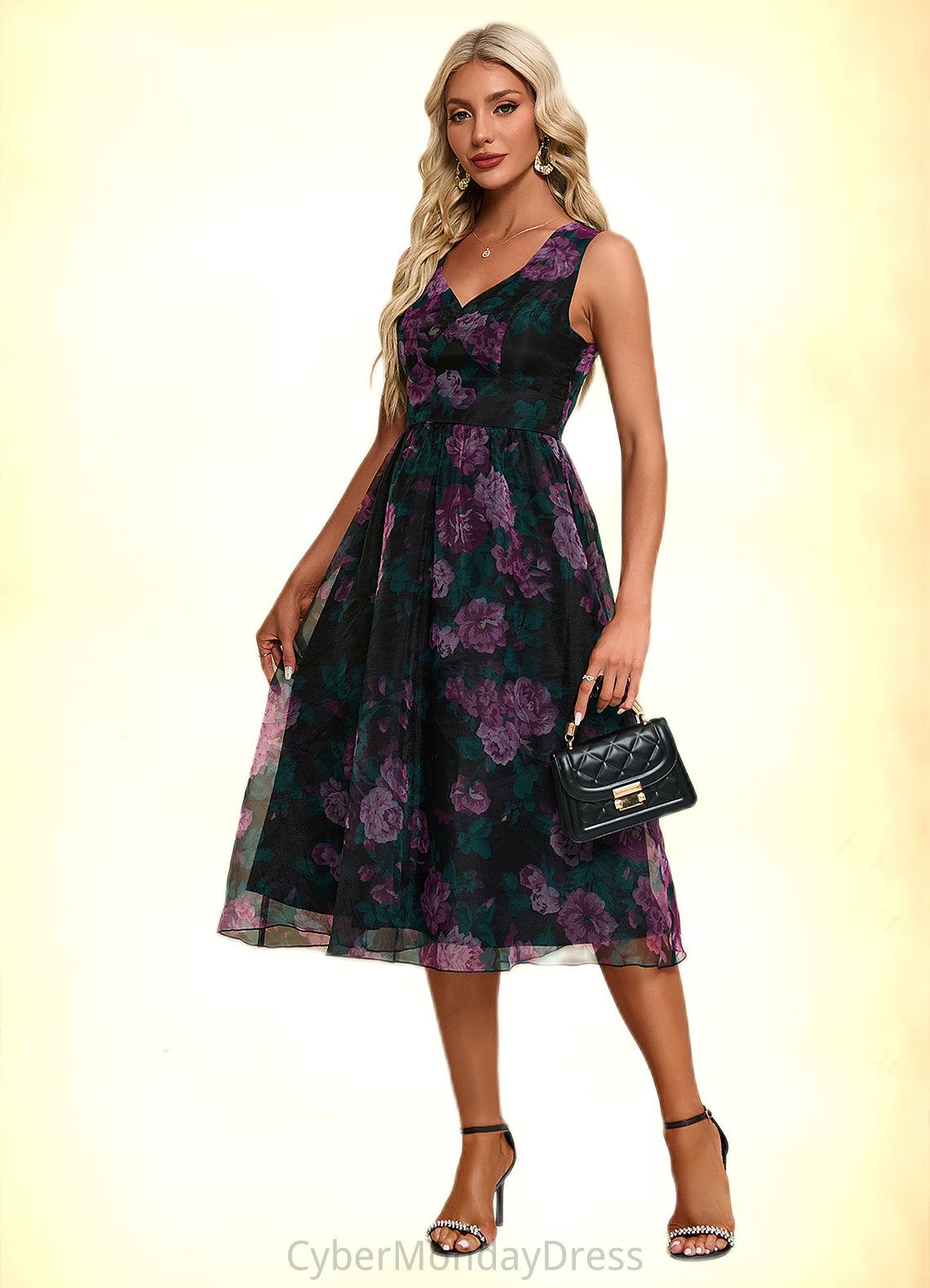 Lori Floral Print Sweetheart Elegant A-line Organza Midi Dresses DTP0022454