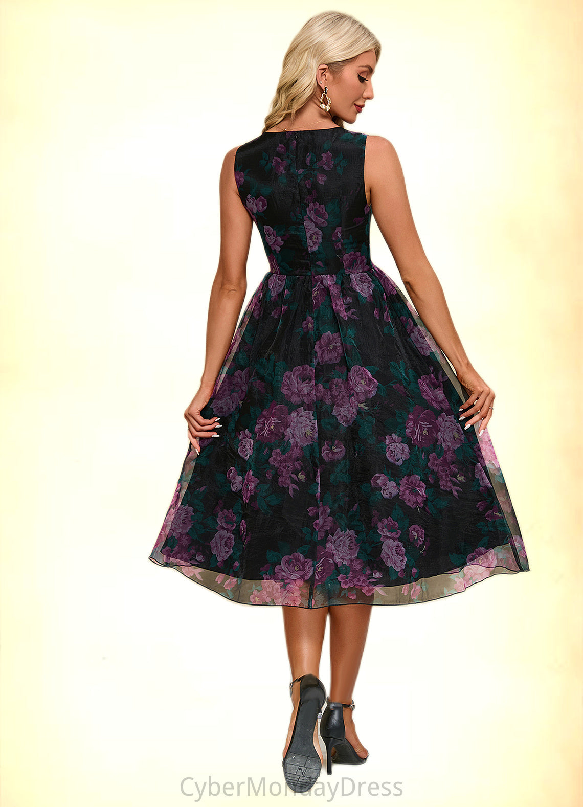 Lori Floral Print Sweetheart Elegant A-line Organza Midi Dresses DTP0022454