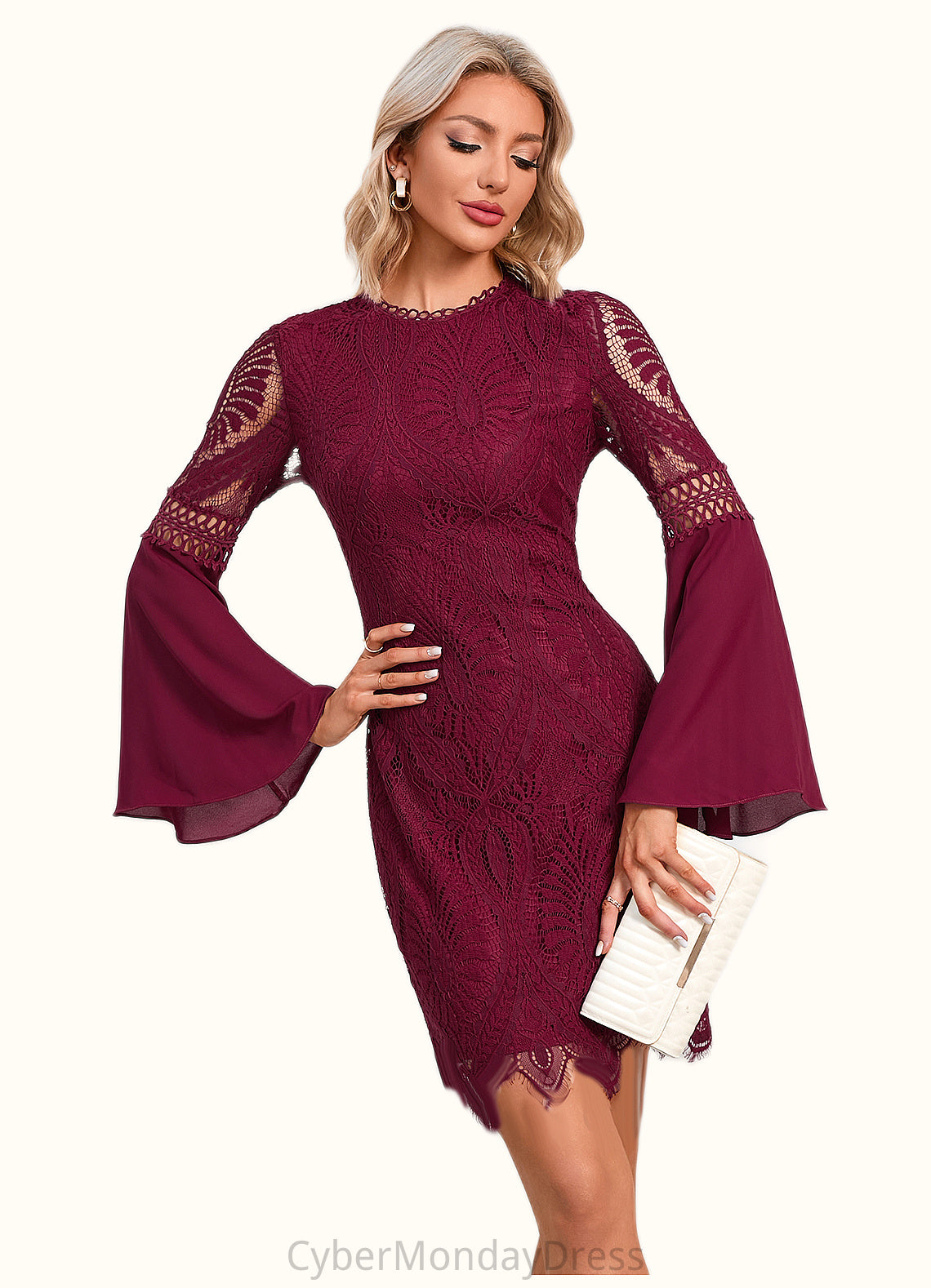 Yasmin Cascading Ruffles Scoop Elegant Sheath/Column Lace Dresses DTP0022507