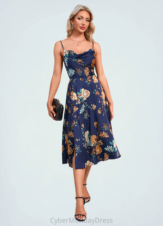 Henrietta Floral Print Cowl Elegant A-line Satin Dresses DTP0022508