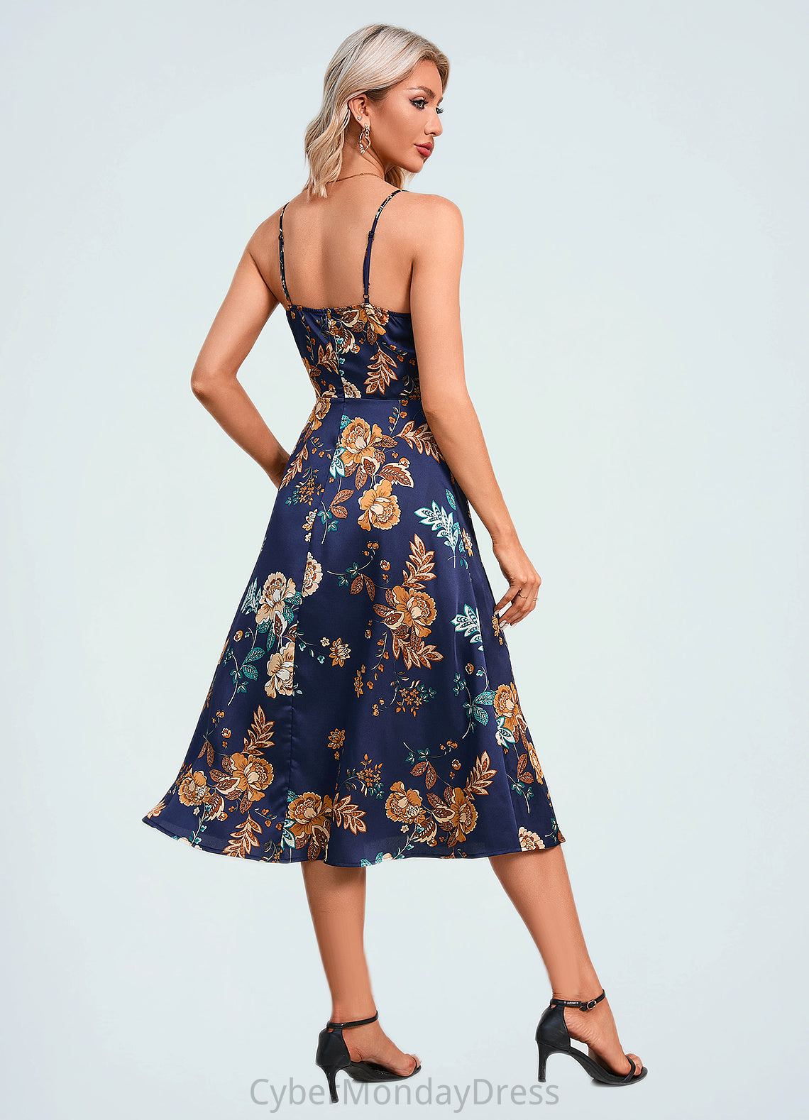 Henrietta Floral Print Cowl Elegant A-line Satin Dresses DTP0022508