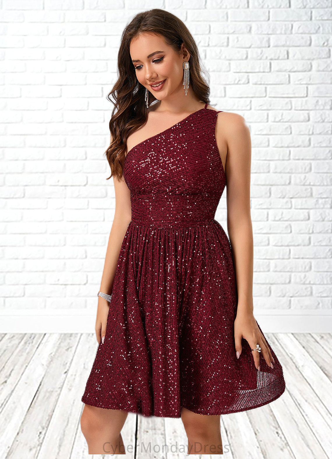 Elyse Sequins One Shoulder A-line Sequin Dresses DTP0022545