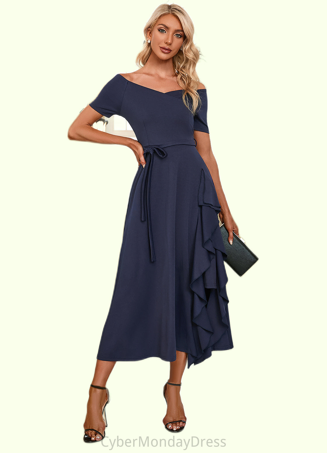 Miracle V-Neck Elegant A-line Cotton Blends Midi Dresses DTP0022561