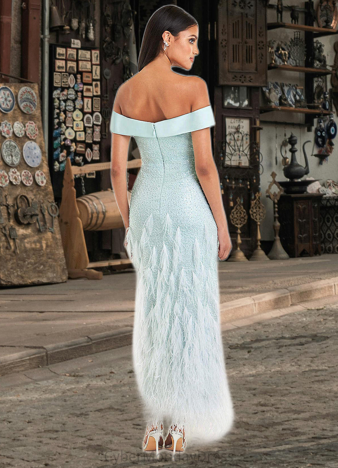 Caitlin Heidi Mint Blue Feather Gown Atelier Dresses | Azazie DTP0022889