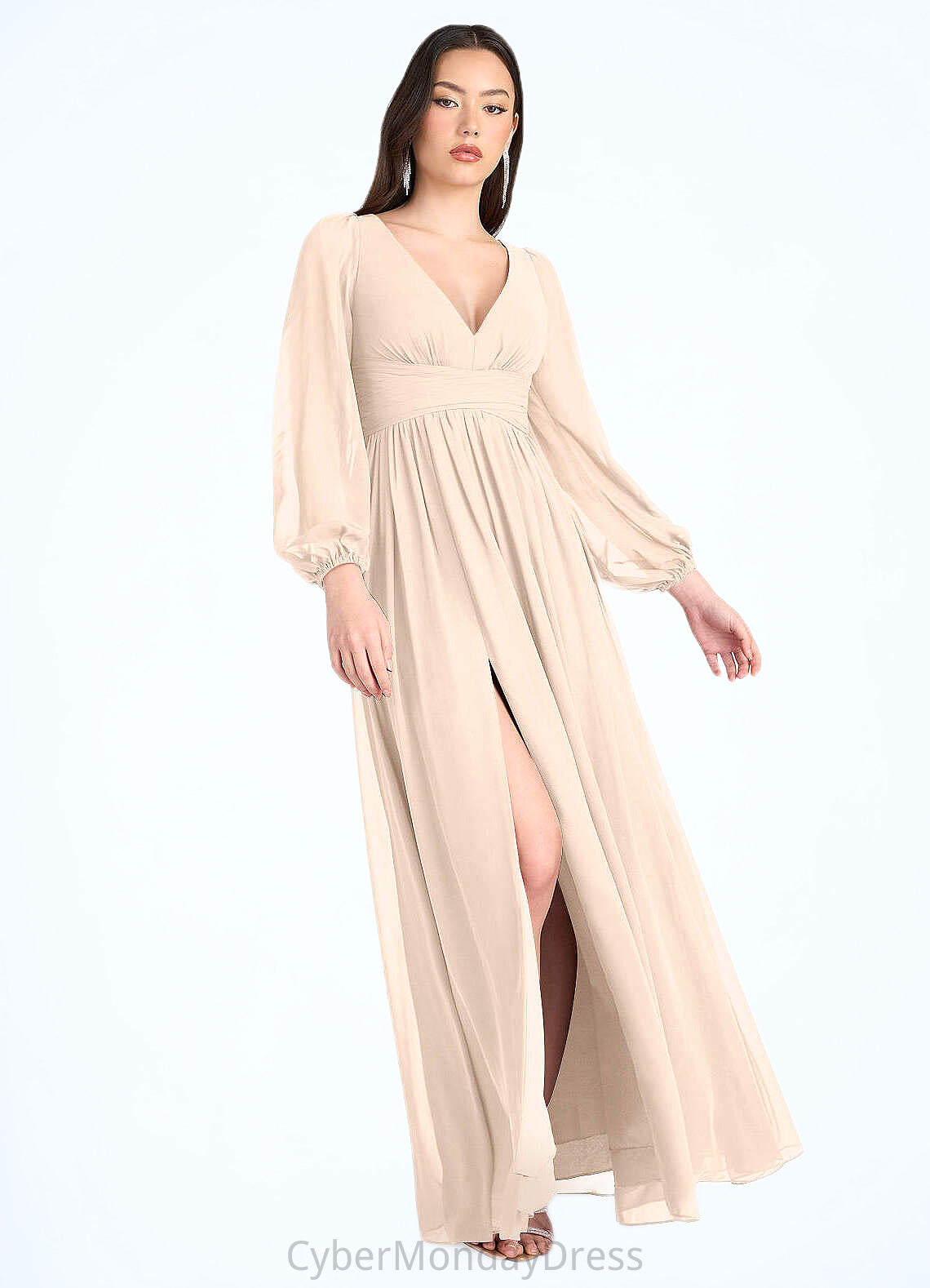 Kristin Kelly Cream Long Sleeve Maxi Dress Atelier Dresses | Azazie DTP0022893