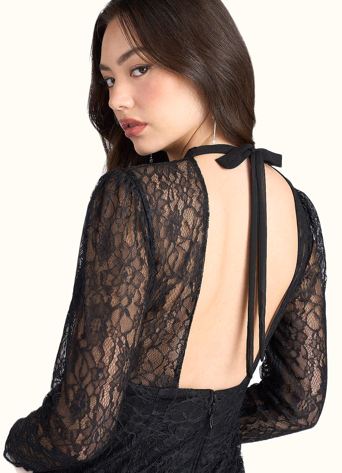 Erica Staci Black Open Back Lace Mini Dress Atelier Dresses | Azazie DTP0022896