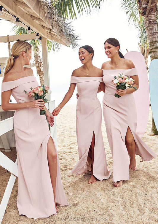 Trumpet/Mermaid Off-the-Shoulder Sleeveless Floor-Length Stretch Crepe Bridesmaid Dresses with Split Raquel DTP0025217