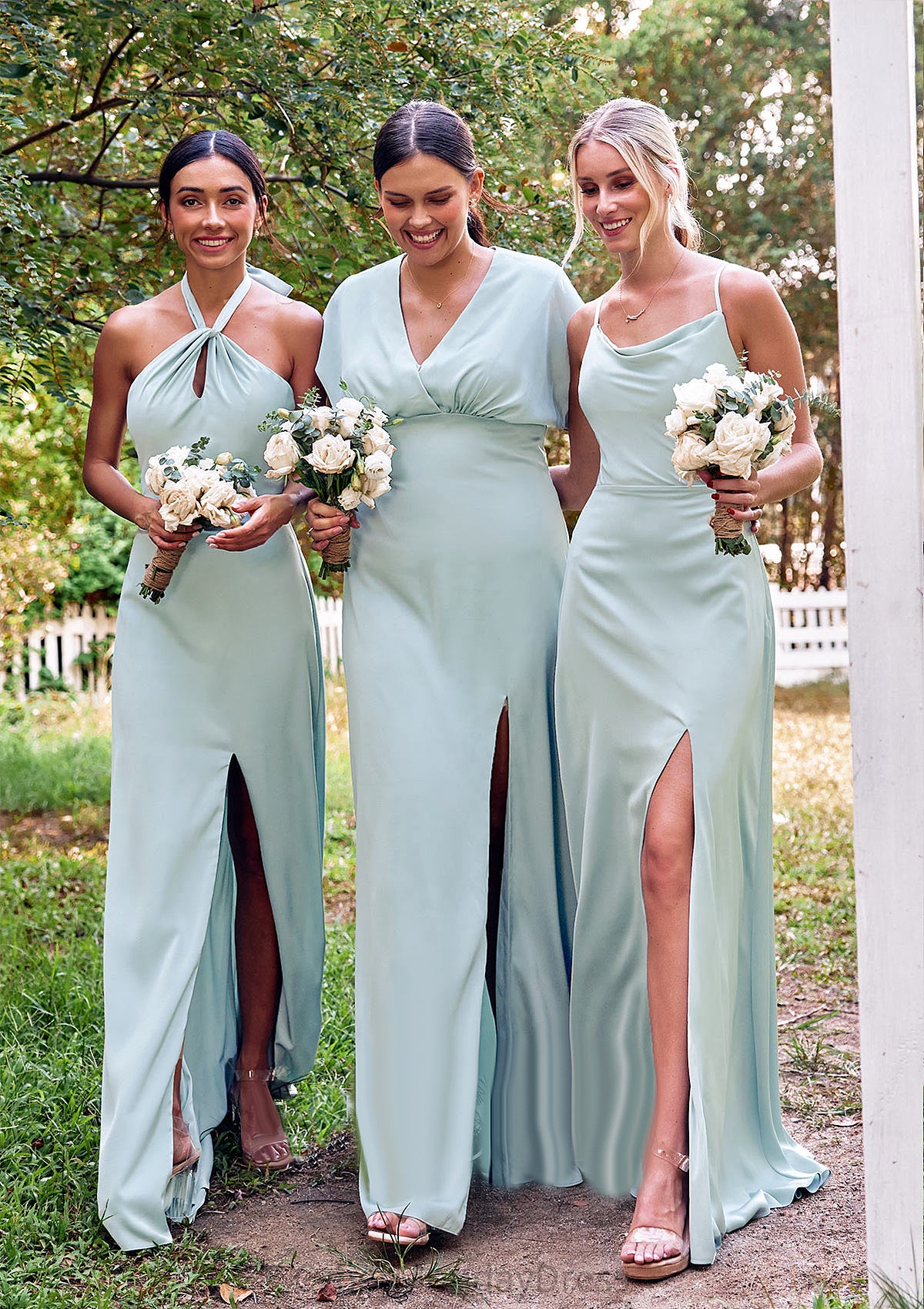 A-line Square Neckline Sleeveless Floor-Length Stretch Satin Bridesmaid Dresses with Split Arabella DTP0025248