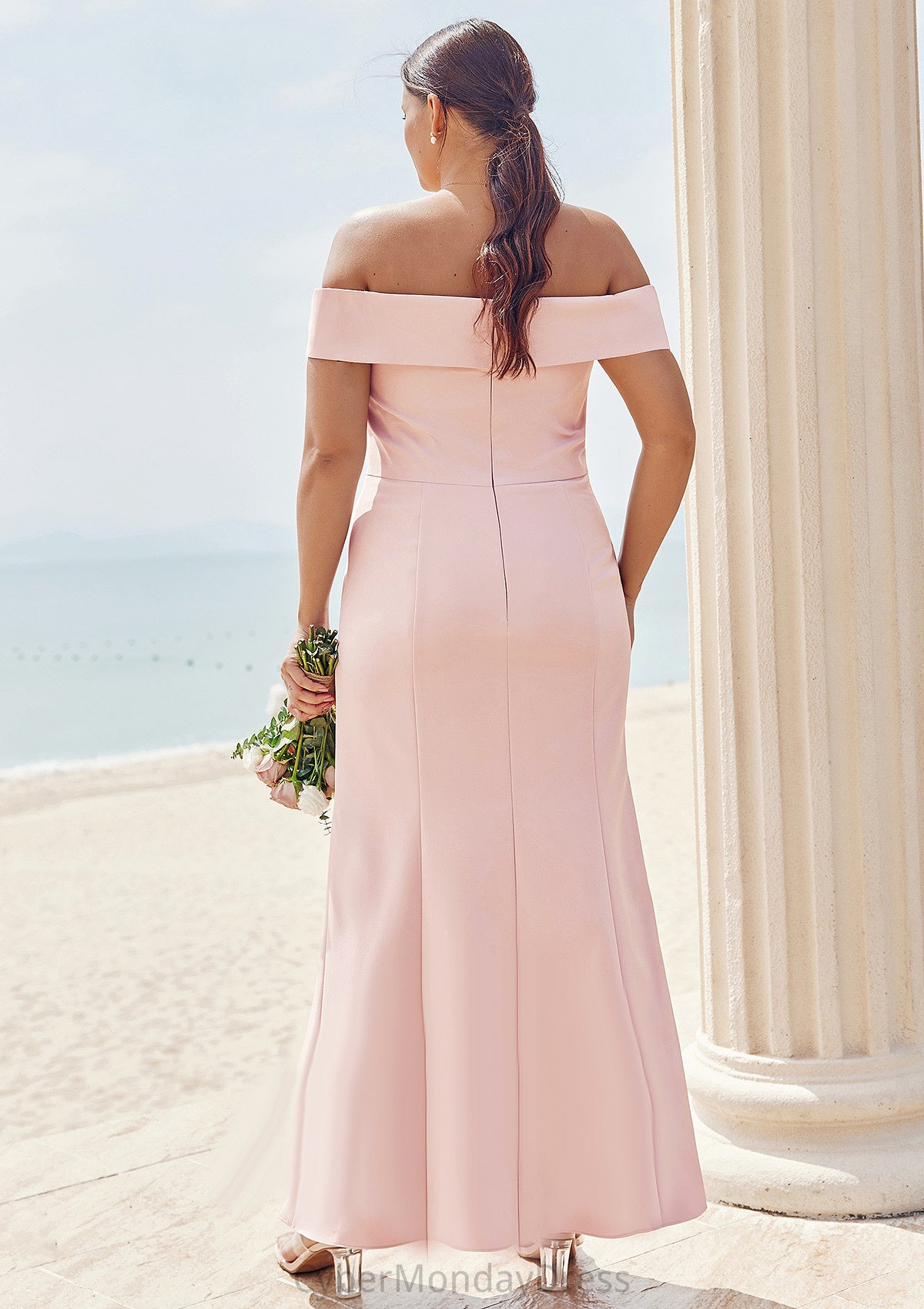 Trumpet/Mermaid Off-the-Shoulder Sleeveless Floor-Length Stretch Crepe Plus Size Bridesmaid Dresses Zaria DTP0025261