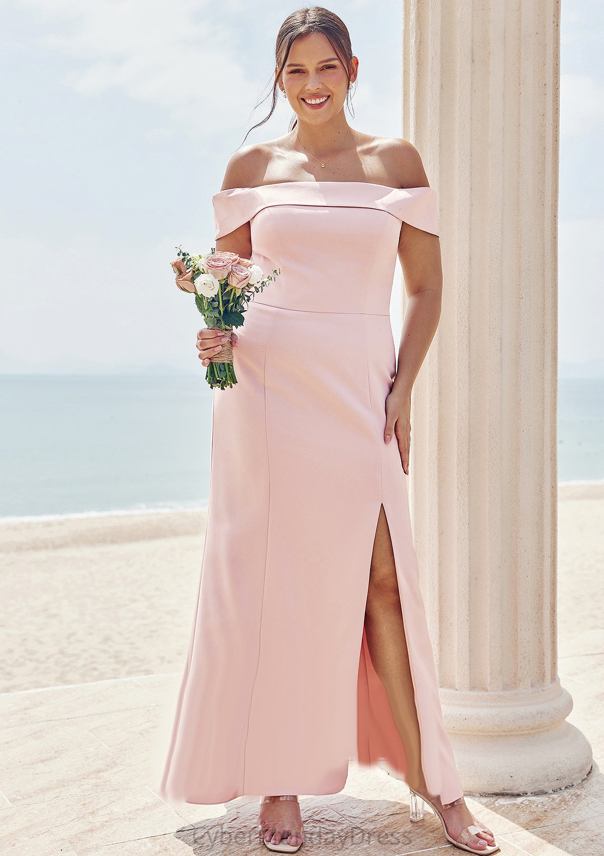 Trumpet/Mermaid Off-the-Shoulder Sleeveless Floor-Length Stretch Crepe Plus Size Bridesmaid Dresses Zaria DTP0025261