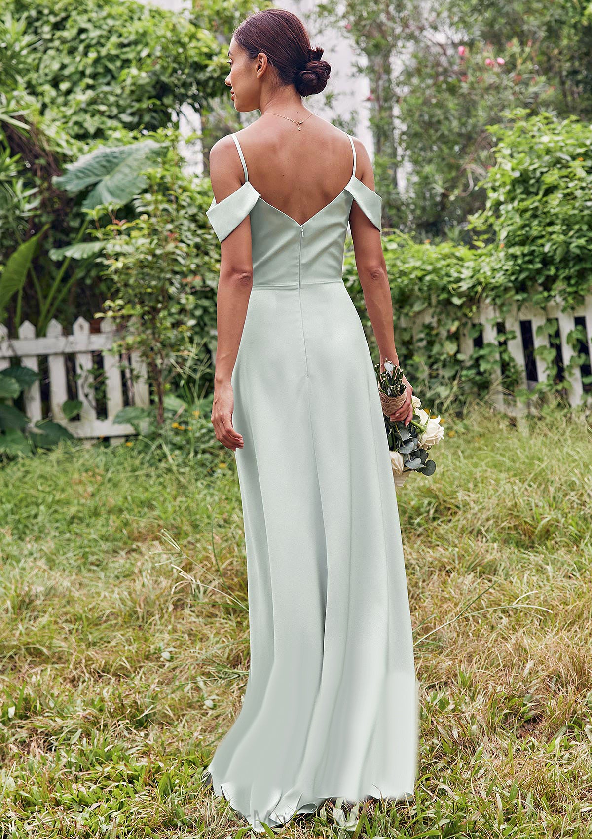 A-line V Neck Sleeveless Floor-Length Stretch Satin Bridesmaid Dresses with Split Marlee DTP0025263