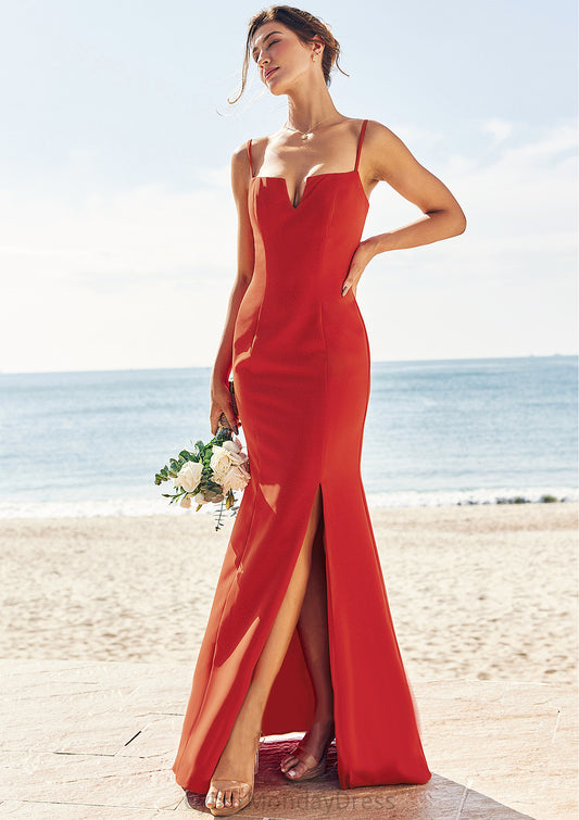 Trumpet/Mermaid V Neck Sleeveless Floor-Length Stretch Crepe Bridesmaid Dresses with Split Simone DTP0025269