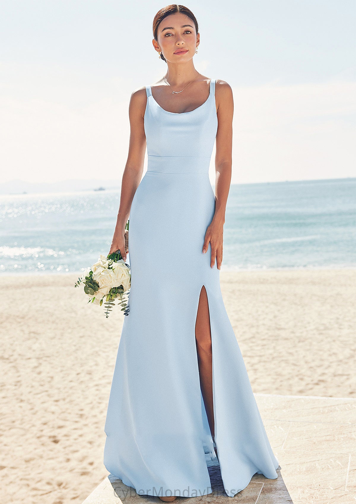 Trumpet/Mermaid Scoop Neck SleevelessFloor-Length Stretch Crepe Bridesmaid Dresses with Split Noelle DTP0025271