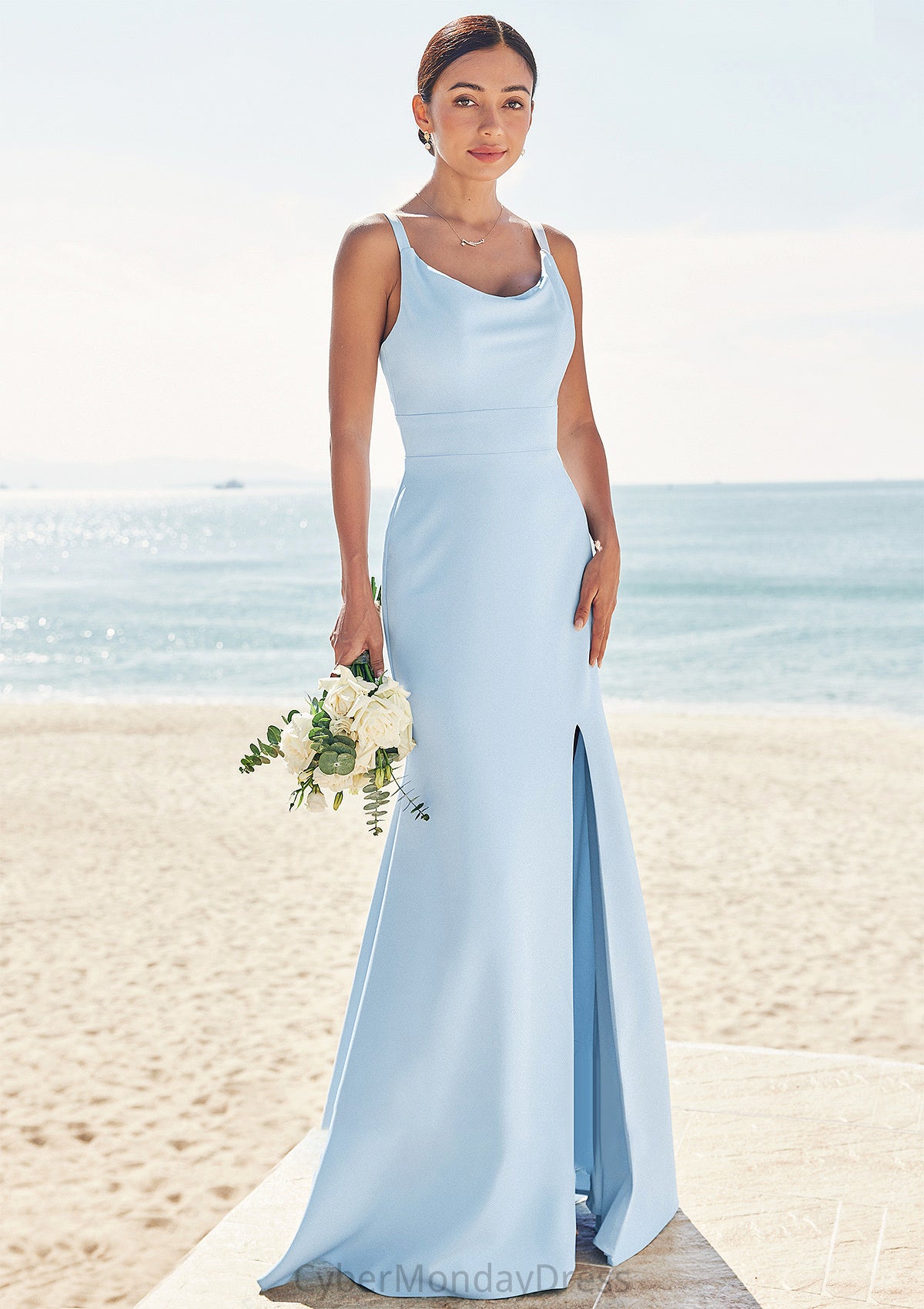 Trumpet/Mermaid Scoop Neck SleevelessFloor-Length Stretch Crepe Bridesmaid Dresses with Split Noelle DTP0025271