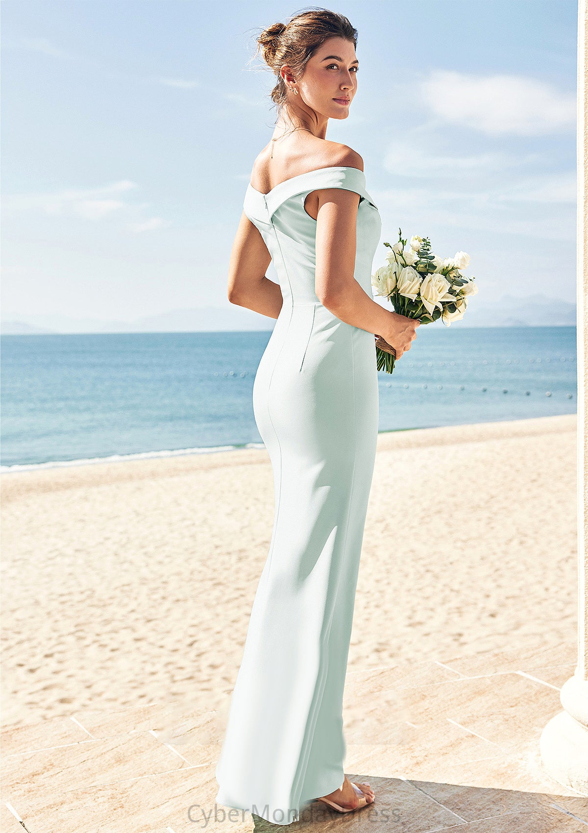 Trumpet/Mermaid Off-the-Shoulder Sleeveless Floor-Length Stretch Crepe Bridesmaid Dresses with Split Vanessa DTP0025274