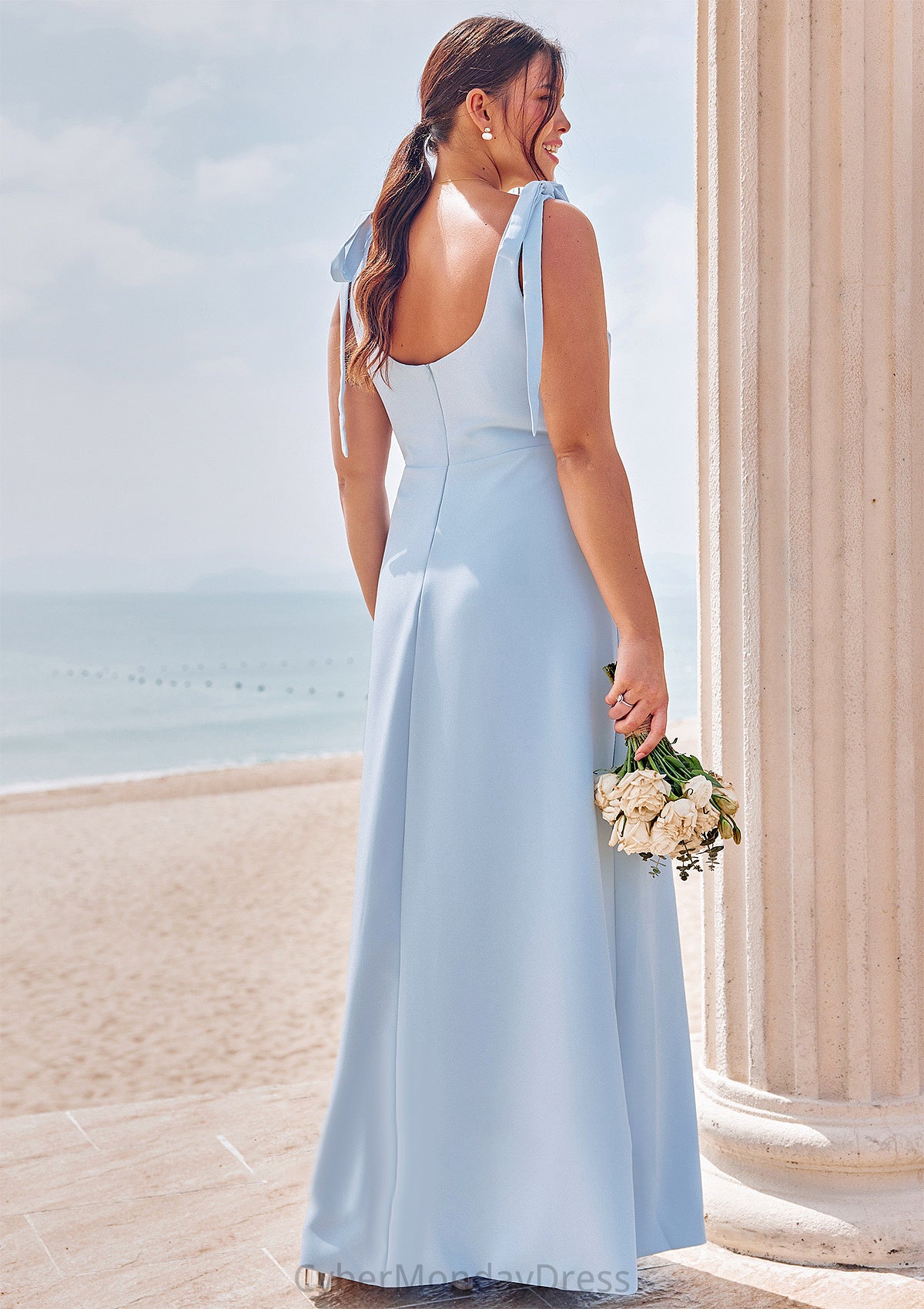 A-line Square Neckline Sleeveless Floor-Length Stretch Crepe Bridesmaid Dresses with Split Khloe DTP0025288