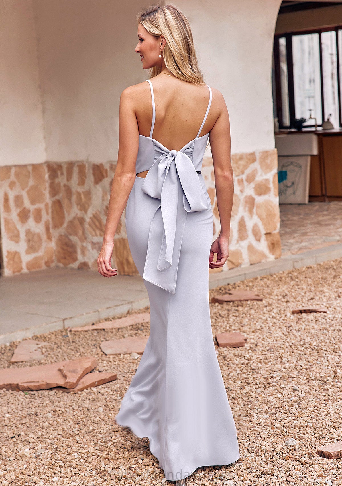 Trumpet/Mermaid Square Neckline Sleeveless Floor-Length Stretch Crepe Bridesmaid Dresses with Bowknot Split Casey DTP0025300