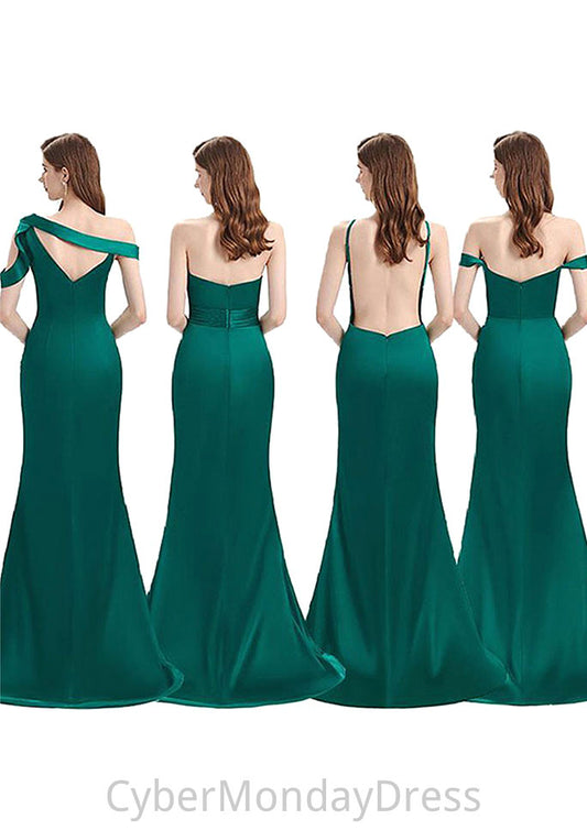 Trumpet/Mermaid Sleeveless Long/Floor-Length Silk like Satin Bridesmaid Dresses With Pleated Split Lesley DTP0025306