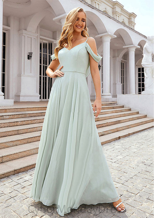 A-line Off-the-Shoulder Sleeveless Long/Floor-Length Chiffon Bridesmaid Dresseses With Pleated Patience DTP0025307