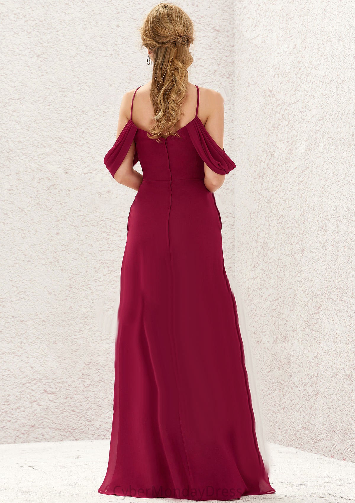 A-line Scalloped Neck Sleeveless Chiffon Long/Floor-Length Bridesmaid Dresses With Pockets Catalina DTP0025310