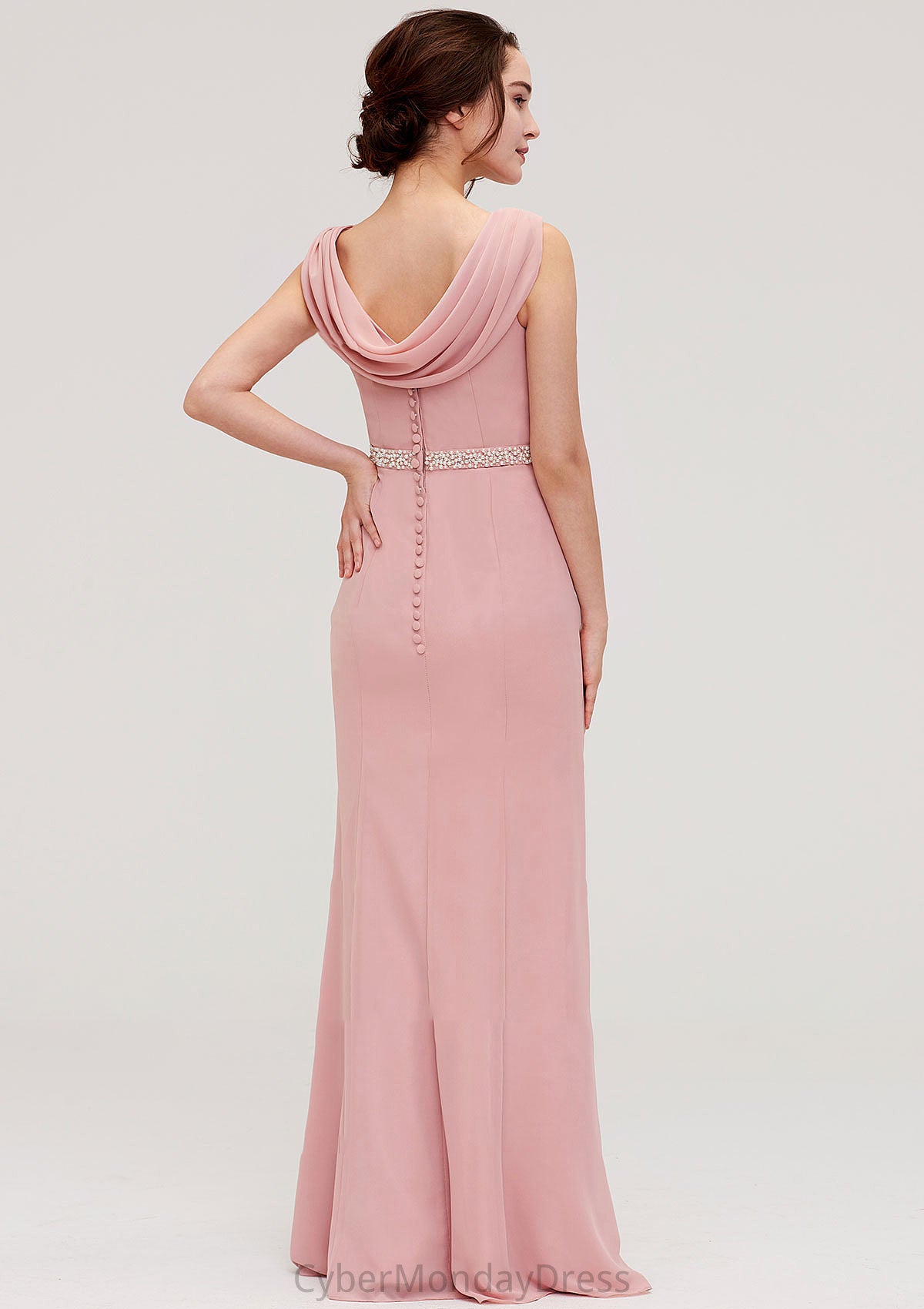 Sleeveless Sheath/Column Long/Floor-Length Chiffon Bridesmaid Dresses With Waistband Beading Sadie DTP0025317