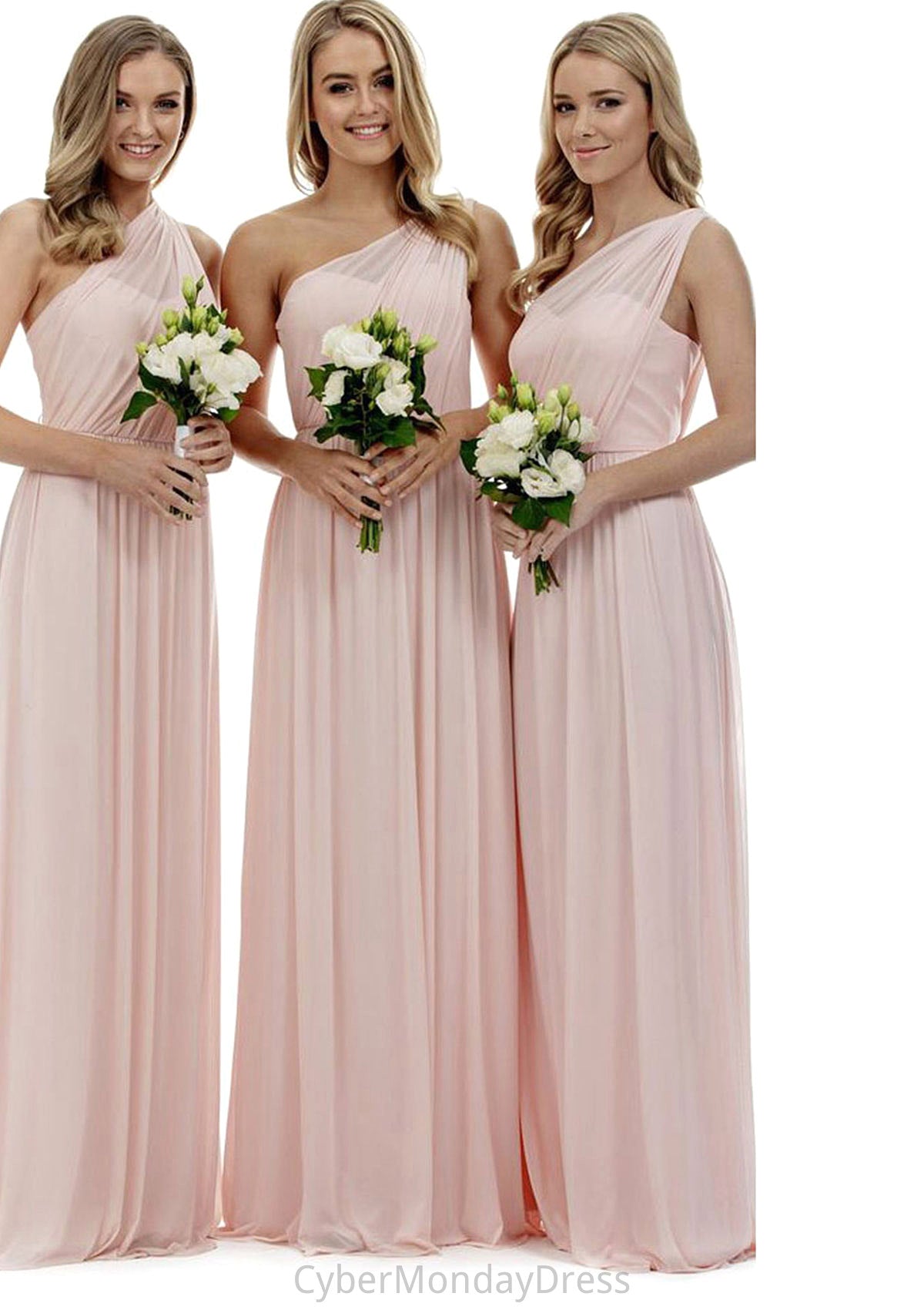 A-Line/Princess One-Shoulder Long/Floor-Length Chiffon Bridesmaid Dresses Danna DTP0025329