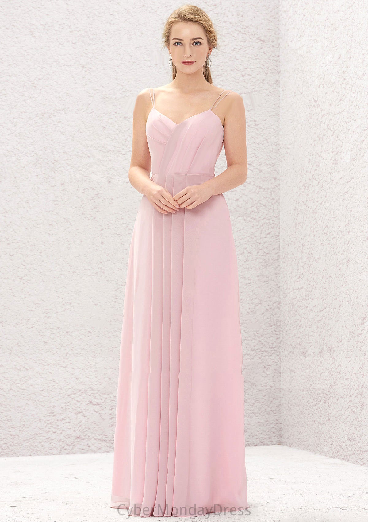 A-line Sweetheart Sleeveless Long/Floor-Length Chiffon Bridesmaid Dresses With Pleated Summer DTP0025335