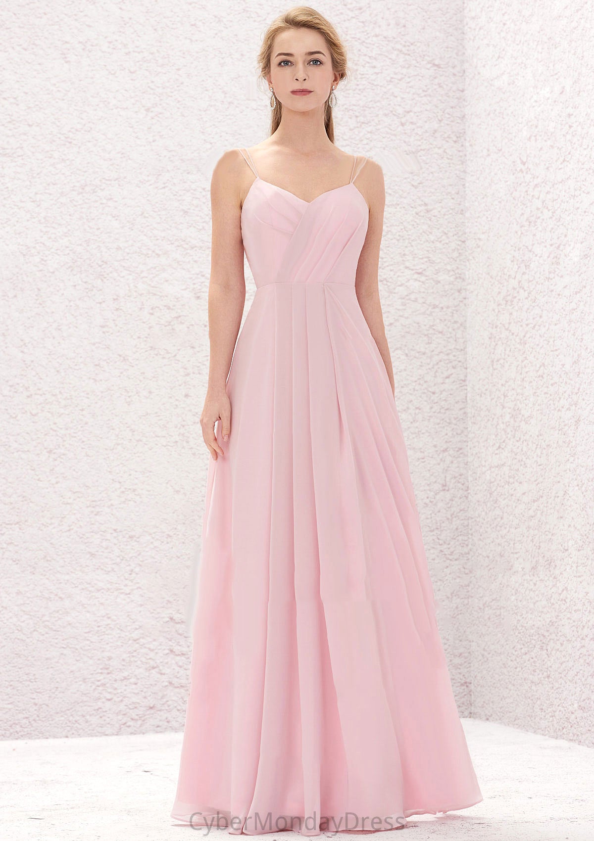 A-line Sweetheart Sleeveless Long/Floor-Length Chiffon Bridesmaid Dresses With Pleated Summer DTP0025335