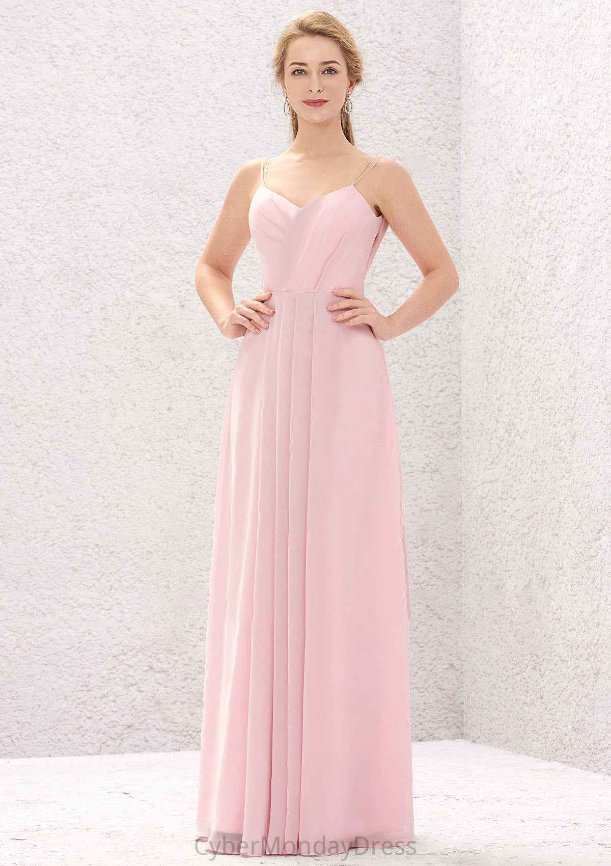 A-line Sweetheart Sleeveless Long/Floor-Length Chiffon Bridesmaid Dresses With Pleated Summer DTP0025335