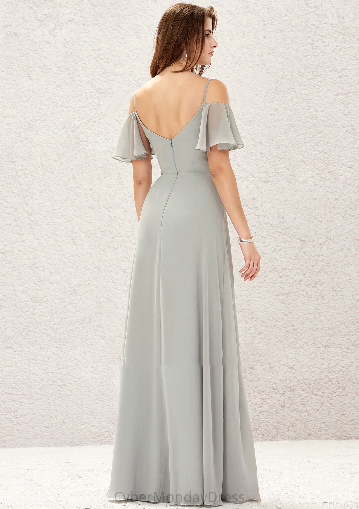 A-line Sweetheart Short Sleeve Long/Floor-Length Chiffon Bridesmaid Dresses With Pleated Reese DTP0025338