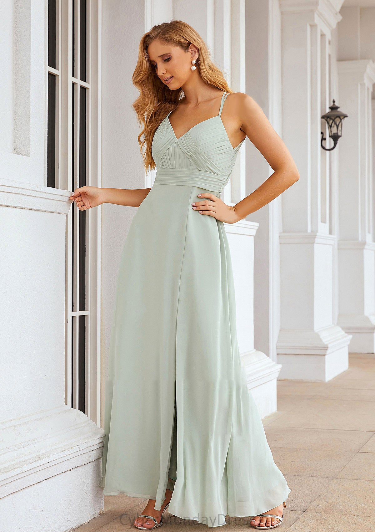 A-line Sweetheart Sleeveless Long/Floor-Length Chiffon Bridesmaid Dresses With Pleated Split.co.uk Kamora DTP0025339