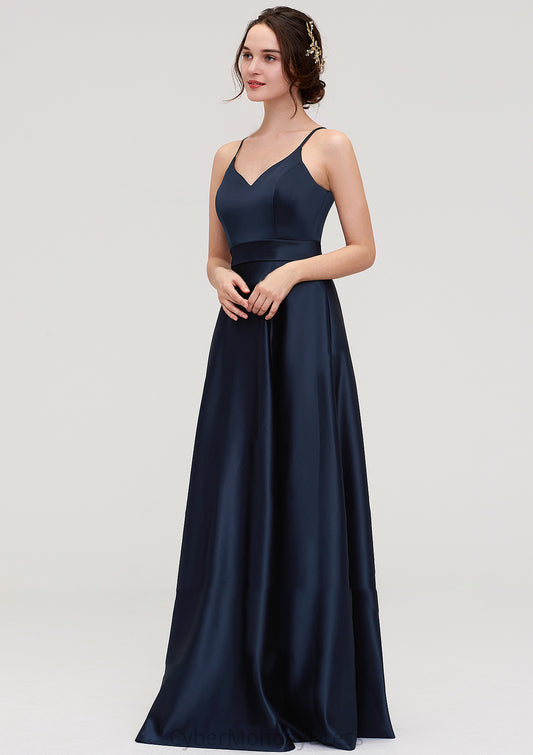 V Neck Sleeveless Long/Floor-Length Satin A-line/Princess Bridesmaid Dresseses Callie DTP0025345