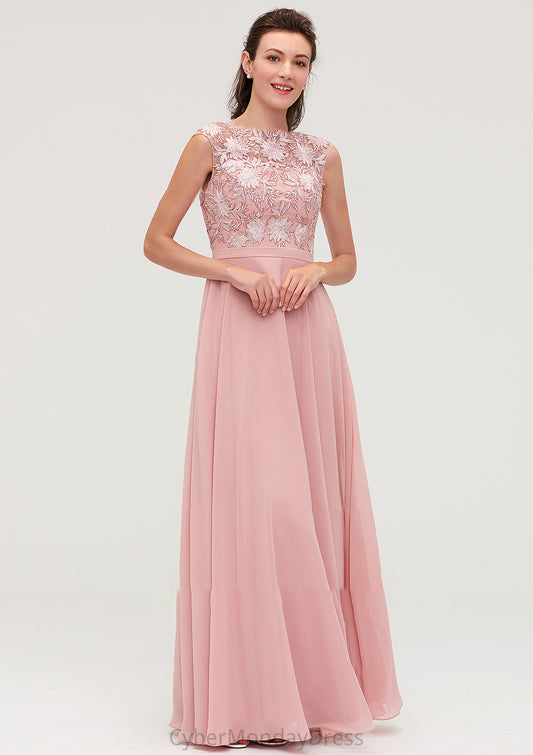 Sleeveless Chiffon A-line/Princess Long/Floor-Length Bridesmaid Dresseses With Sashes Appliqued Ashlyn DTP0025348