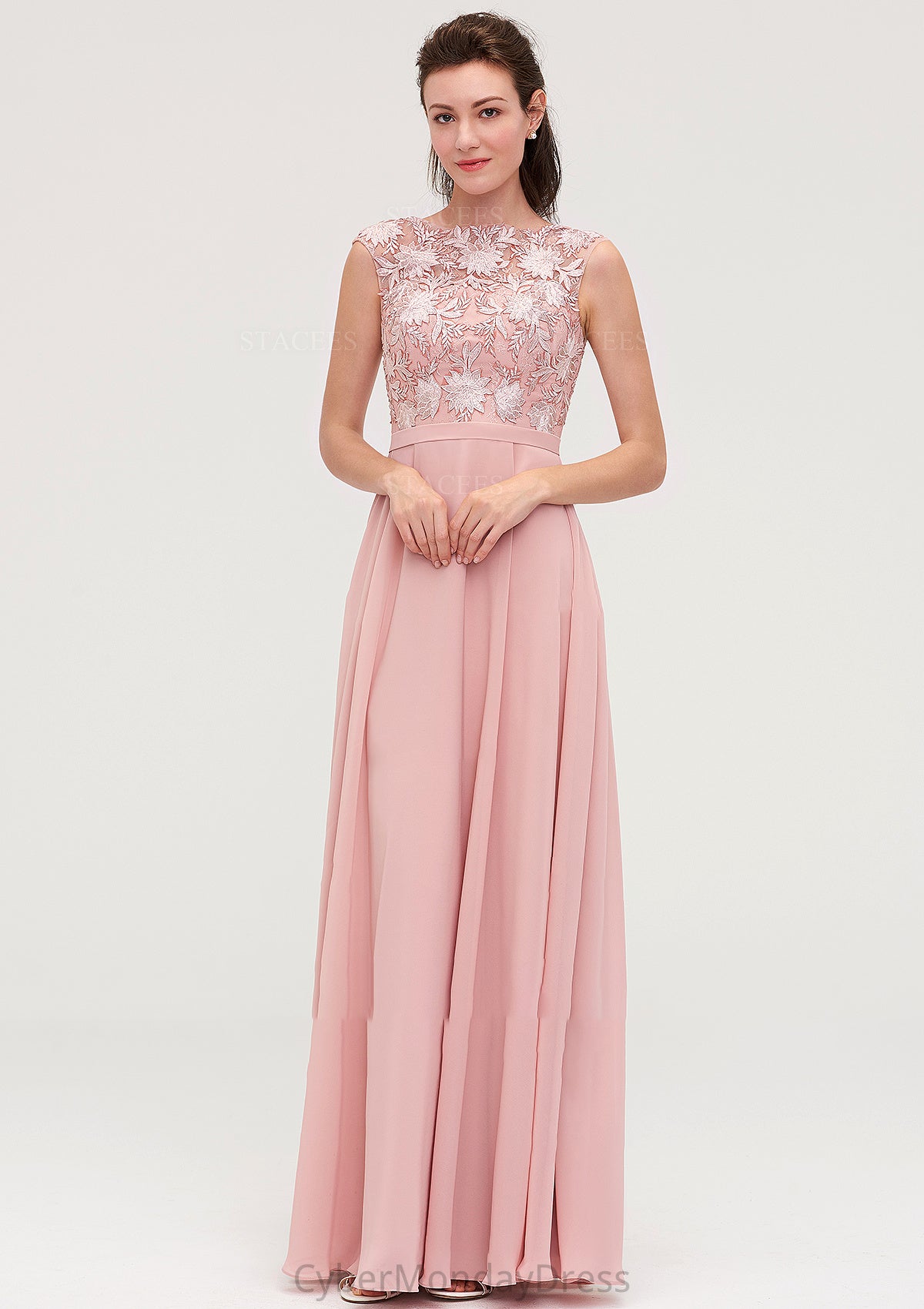 Sleeveless Chiffon A-line/Princess Long/Floor-Length Bridesmaid Dresseses With Sashes Appliqued Ashlyn DTP0025348