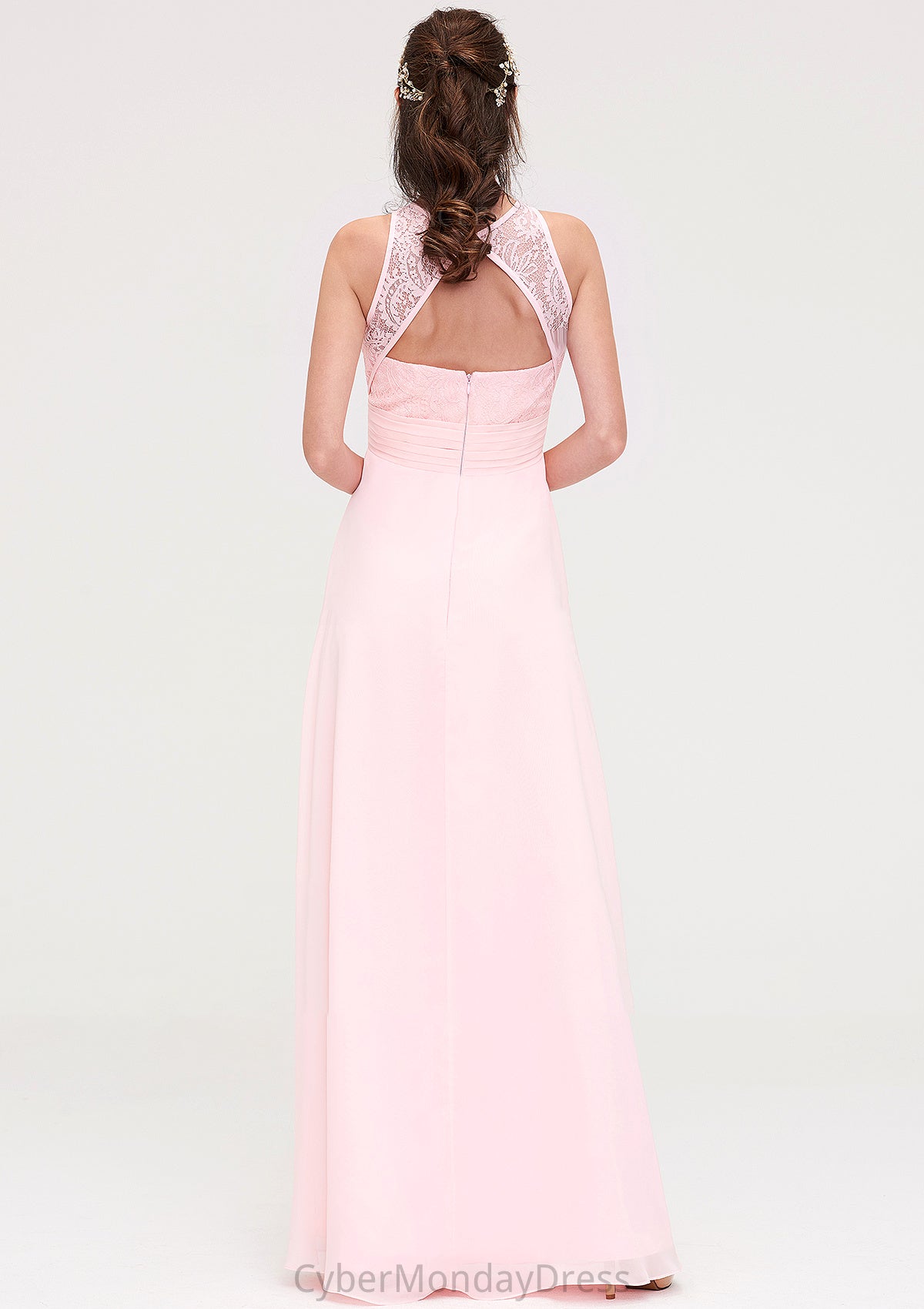 Sleeveless Scoop Neck Chiffon A-line/Princess Long/Floor-Length Bridesmaid Dresseses With Split Lace Francesca DTP0025349