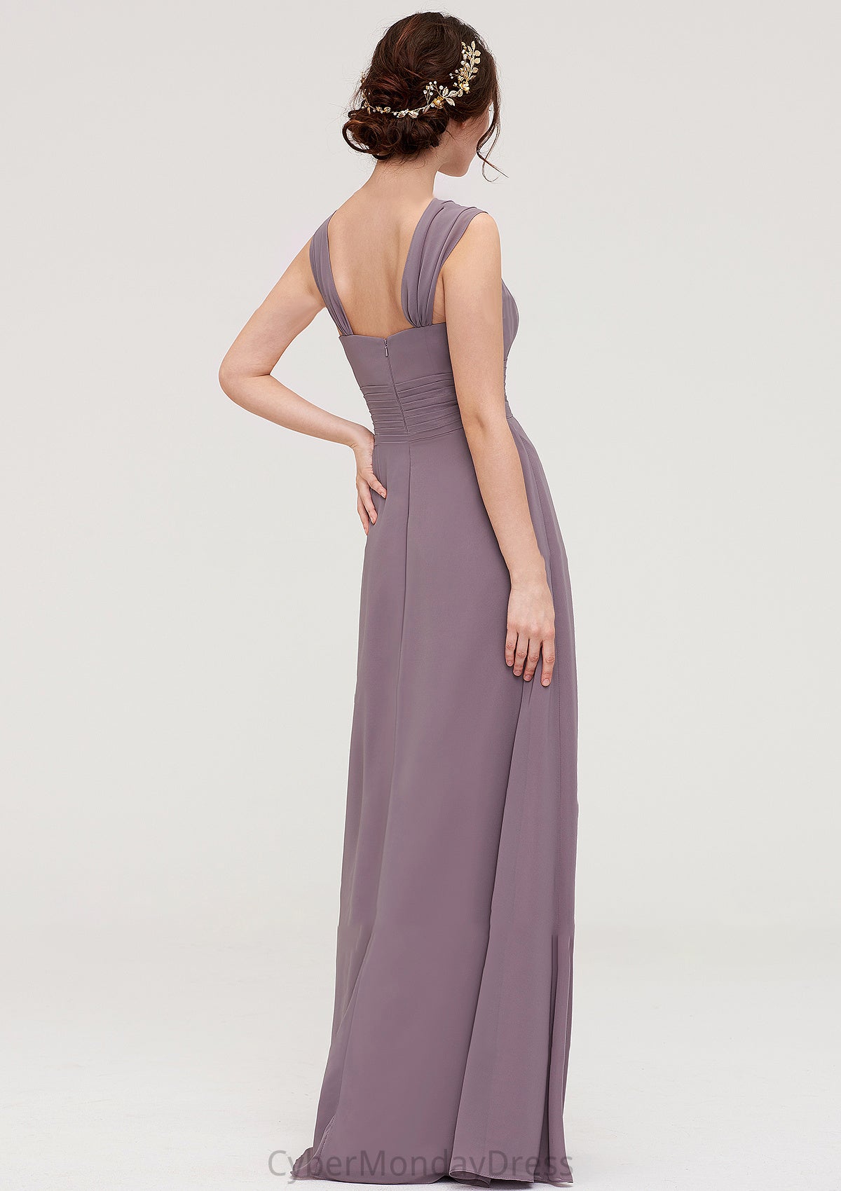 Square Neckline Sleeveless Chiffon Long/Floor-Length A-line/Princess Bridesmaid Dresses With Pleated Ali DTP0025356